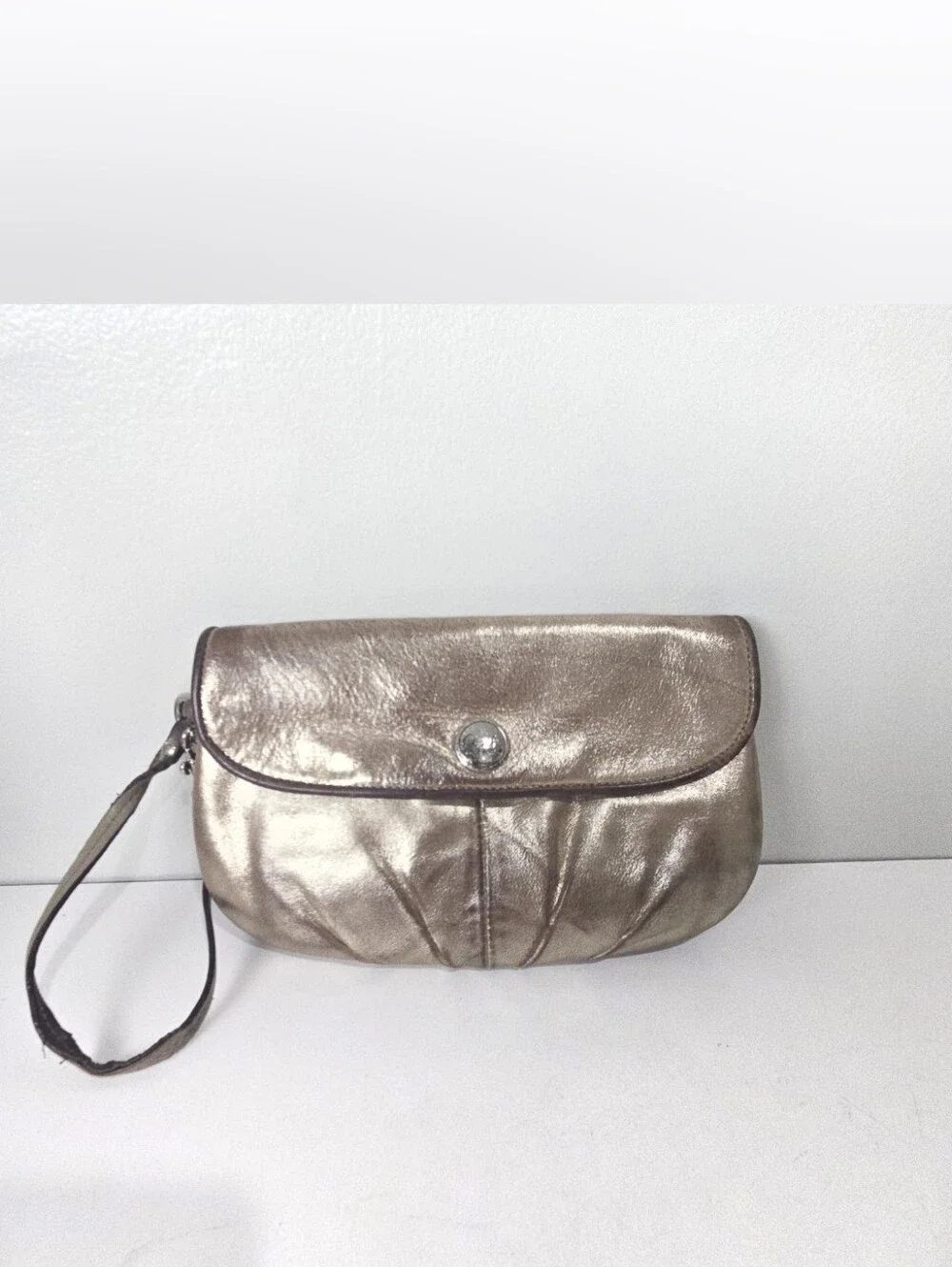 Coach Burnished Metallic Gold Wristlet Clutch
